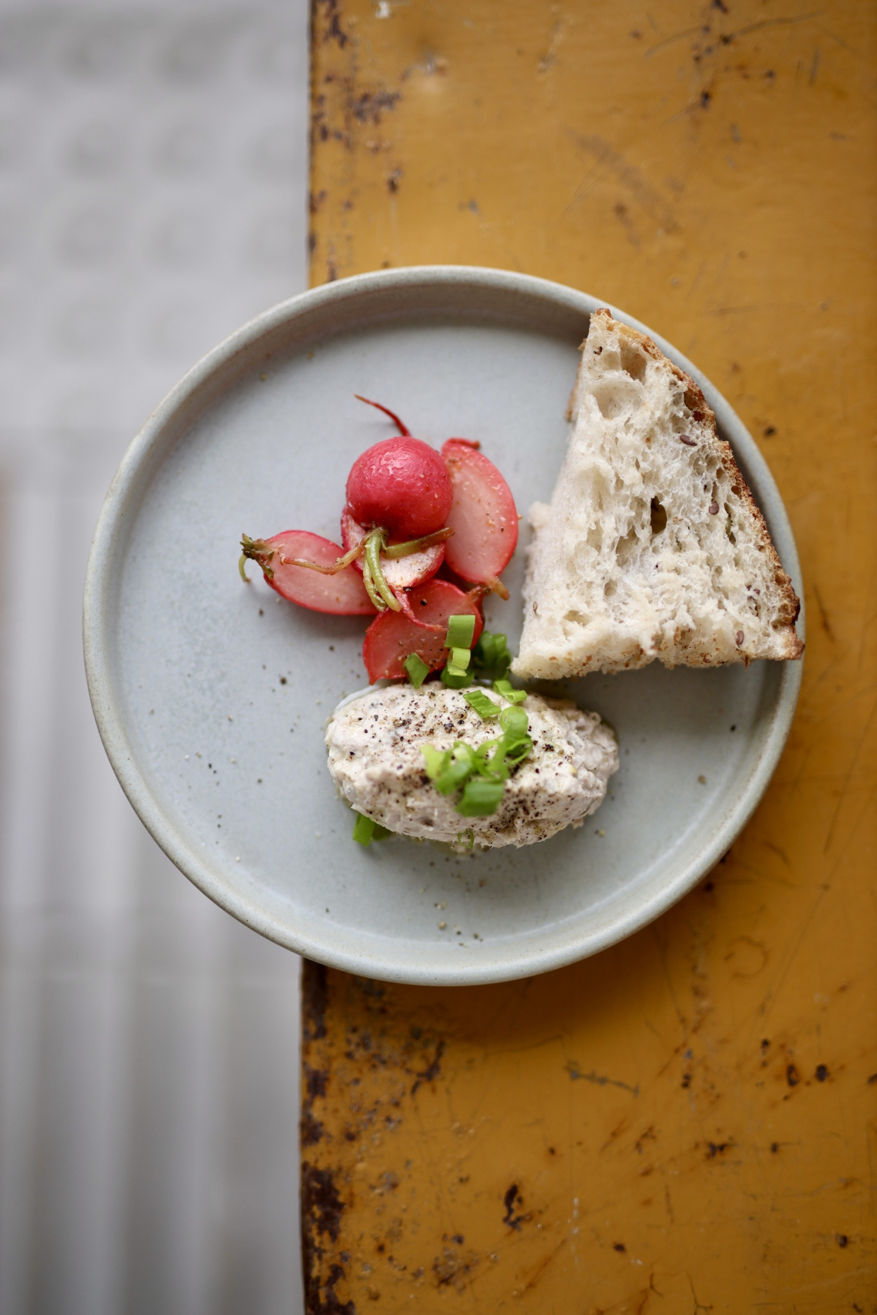 Риет из подкопчённого сома, жареный редис, горячий хлеб.jpeg